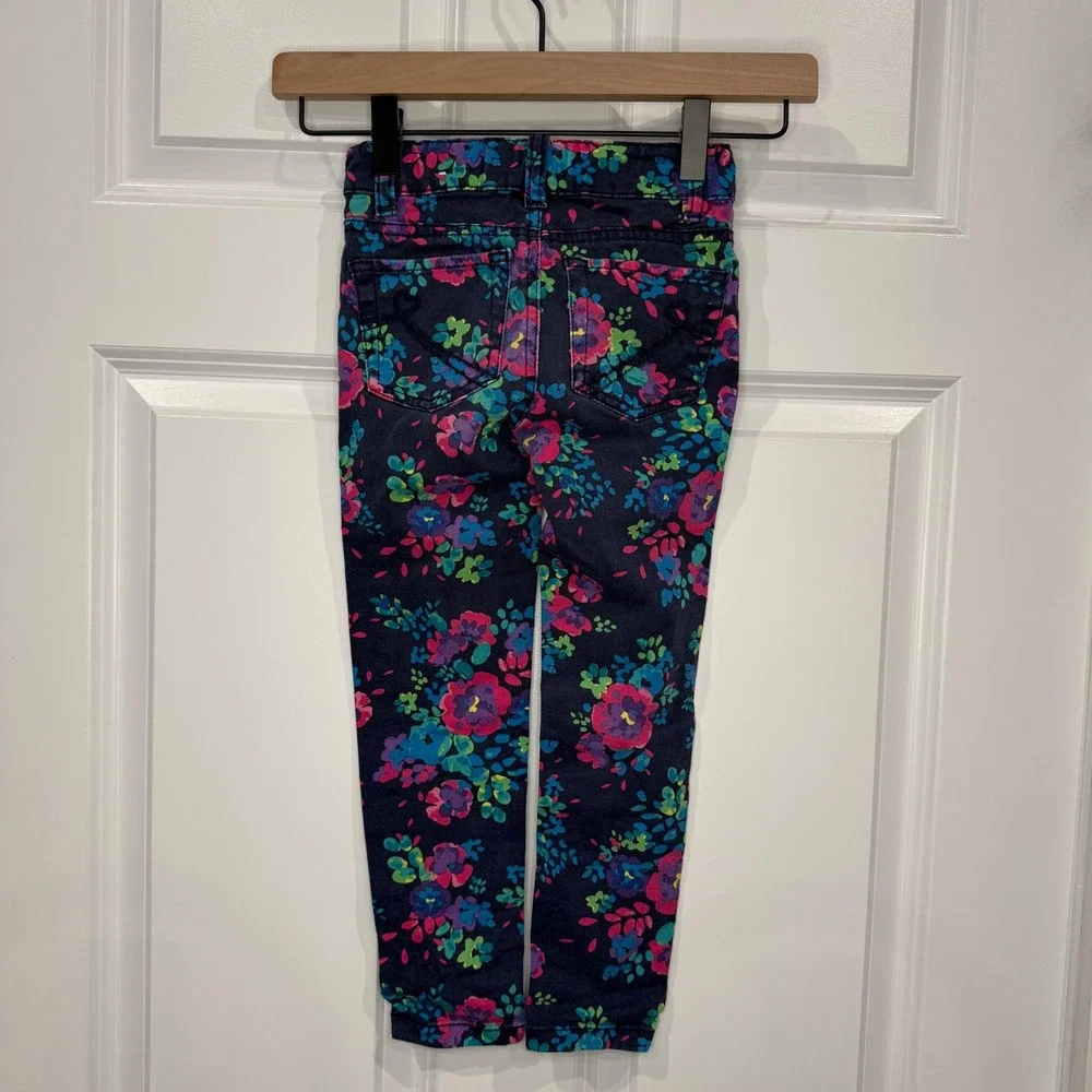 The Childrens Place Girls Floral Jeggings Navy Blue Pink‎ Stretch Pants Size 5